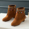 Large Size Women Casual Bohemia Beading Tassel Heigth Increasing Zipper Boots