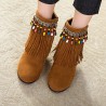 Large Size Women Casual Bohemia Beading Tassel Heigth Increasing Zipper Boots