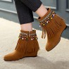 Large Size Women Casual Bohemia Beading Tassel Heigth Increasing Zipper Boots