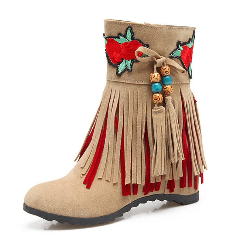 Large Size Tassel Flower Hidden Heel Boots