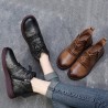 Women Vintage Soft Genuine Leather Butterfly Knot Flat Ankle Boots