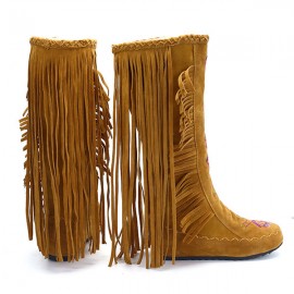 Large Size Embroidery Tassel Hidden Heel Boots