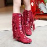 Large Size Embroidery Tassel Hidden Heel Boots