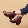 Women Retro Folkways Vein Genuine Leather Zip Chunky Heel Ankle Boots