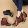 Women Retro Folkways Vein Genuine Leather Zip Chunky Heel Ankle Boots