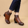 Women Retro Folkways Vein Genuine Leather Zip Chunky Heel Ankle Boots