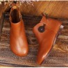 SOCOFY Genuine Leather Button Stitching Ankle Zipper Vintage Boots