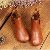 SOCOFY Genuine Leather Button Stitching Ankle Zipper Vintage Boots