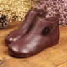 SOCOFY Genuine Leather Button Stitching Ankle Zipper Vintage Boots