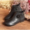 SOCOFY Genuine Leather Button Stitching Ankle Zipper Vintage Boots