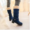 Large Size Women Buckle Fur Lined Long Boots