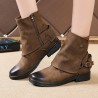 Splicing Round Toe Metal Rivet Flat Boots For Women