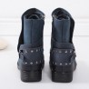 Splicing Round Toe Metal Rivet Flat Boots For Women