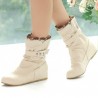 Big Size Lace Heel Buckle Increasing Slip On Mid Calf Flat Boots