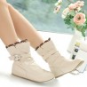 Big Size Lace Heel Buckle Increasing Slip On Mid Calf Flat Boots