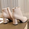 Round Toe Side Zipper High-heeled Thick Short Ankle Boots