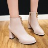 Round Toe Side Zipper High-heeled Thick Short Ankle Boots