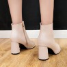 Round Toe Side Zipper High-heeled Thick Short Ankle Boots