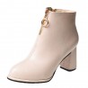 Round Toe Side Zipper High-heeled Thick Short Ankle Boots