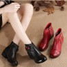 Women Winter Folkways Plush Lined Cow Leather Flowers Zip Square Heel Boots