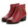 Women Winter Folkways Plush Lined Cow Leather Flowers Zip Square Heel Boots