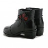 Women Winter Folkways Plush Lined Cow Leather Flowers Zip Square Heel Boots