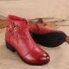 Women Winter Folkways Plush Lined Cow Leather Flowers Zip Square Heel Boots