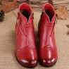 Women Winter Folkways Plush Lined Cow Leather Flowers Zip Square Heel Boots