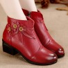 Women Winter Folkways Plush Lined Cow Leather Flowers Zip Square Heel Boots