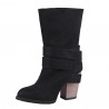 Big Size Women Comfy Suede Buckle Mid-Calf High Heel Boots