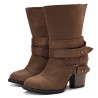 Big Size Women Comfy Suede Buckle Mid-Calf High Heel Boots