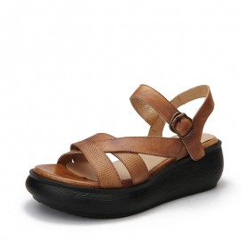 Strappy Buckle Platform Vintage Sandals