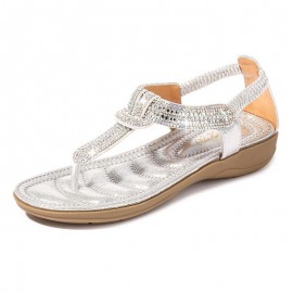 Rhinestone Clip Toe T Shape Slip On Beach Casual Flat Sandals