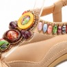 Big Size Bohemia Beaded Rhinestone Peep Toe Fish Mouth Flat Sandals