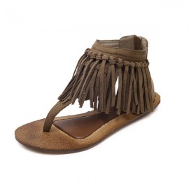 Tassel Clip Toe Bohemia Vintage Zipper Gladiators For Women