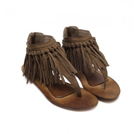 Tassel Clip Toe Bohemia Vintage Zipper Gladiators For Women