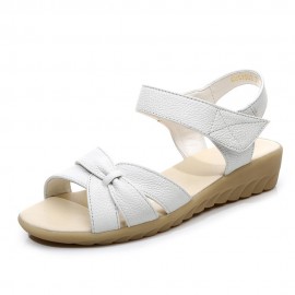 Hook Loop Leather Soft Sole Low Heel Sandals