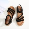 Suede Metal Buckle Opened Toe Flat Summer Sandals