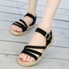 Suede Metal Buckle Opened Toe Flat Summer Sandals