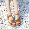 Suede Metal Buckle Opened Toe Flat Summer Sandals