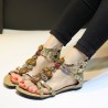 Bohemia Bead Crystal Hollow Out National Wind Retro Peep Toe Buckle Ankle Zipper Sandals