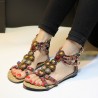 Bohemia Bead Crystal Hollow Out National Wind Retro Peep Toe Buckle Ankle Zipper Sandals