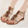 Bohemia Bead Crystal Hollow Out National Wind Retro Peep Toe Buckle Ankle Zipper Sandals