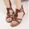 Bohemia Bead Crystal Hollow Out National Wind Retro Peep Toe Buckle Ankle Zipper Sandals