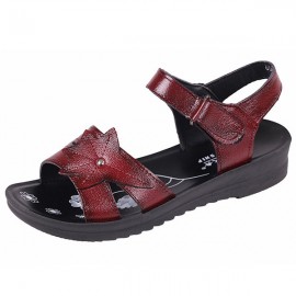 Leather Pattern Hook Loop Comfortable Flat Sandals