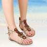 Women Shoes Bohemia Flat Bead Zipper Canvas Sandals