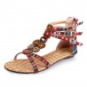 Women Shoes Bohemia Flat Bead Zipper Canvas Sandals