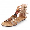 Women Shoes Bohemia Flat Bead Zipper Canvas Sandals