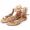 Women Shoes Bohemia Flat Bead Zipper Canvas Sandals