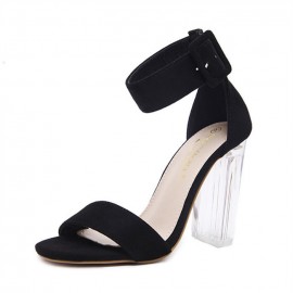 Buckle Transparent Chunky Block Heel Peep Toe Sandals